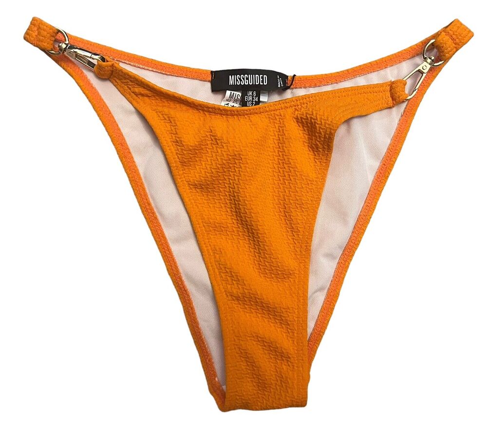 Missguided Women's 2 Orange Soft Touch High Leg Tanga Bikini Bottom NWT